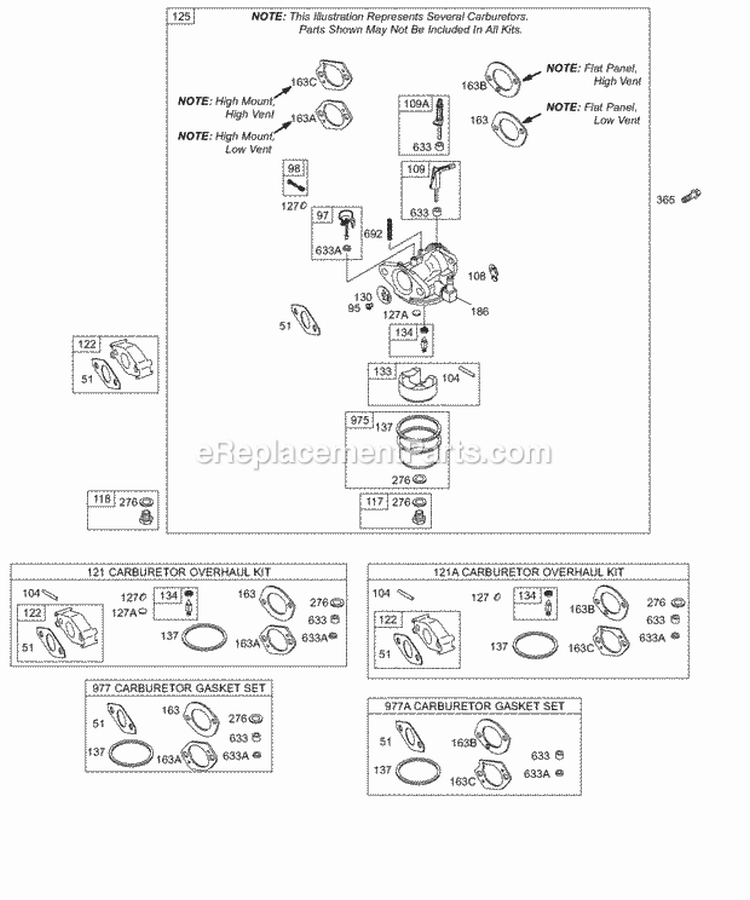 Carburetor Controls KitsGaskets - Carburetor Diagram and Parts List for 126412-0216-E1  Briggs and Stratton Engine